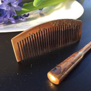 Japanese Antique/Vintage Decorative Hair comb and Hair stick set with Makie technique detailing