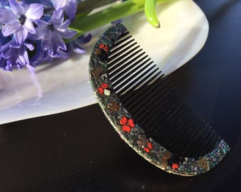 Japanese Antique/Vintage Decorative Hair comb with Mother of Pearl "Raden" technique detailing