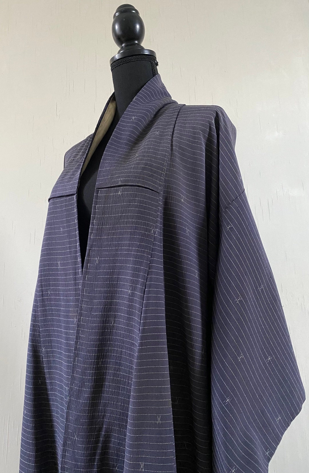 Japan Purple Robe Purple Ash Grey Striped Long Kimono Robe Authentic Japanese Vintage as ...