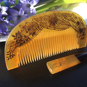 Japanese Vintage Dacorative Hair comb and Hair stick set with Floral detailing