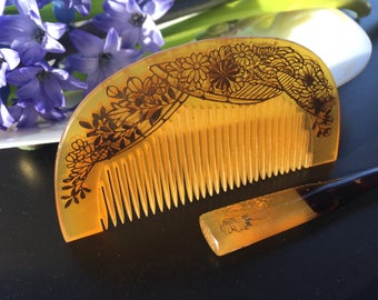 Japanese Vintage Dacorative Hair comb and Hair stick set with Floral detailing