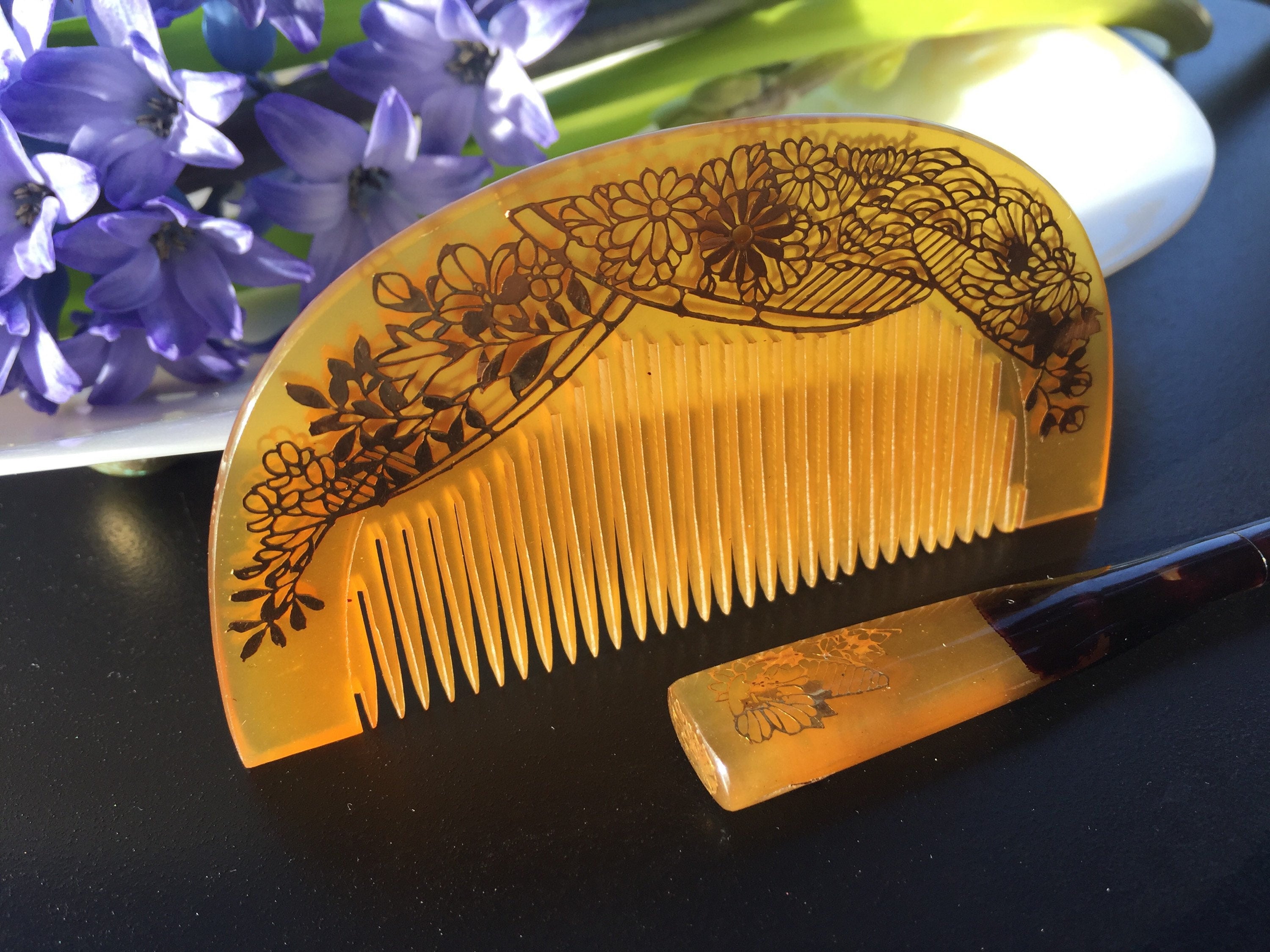 Japanese Vintage Dacorative Hair Comb and Hair Stick Set With Etsy