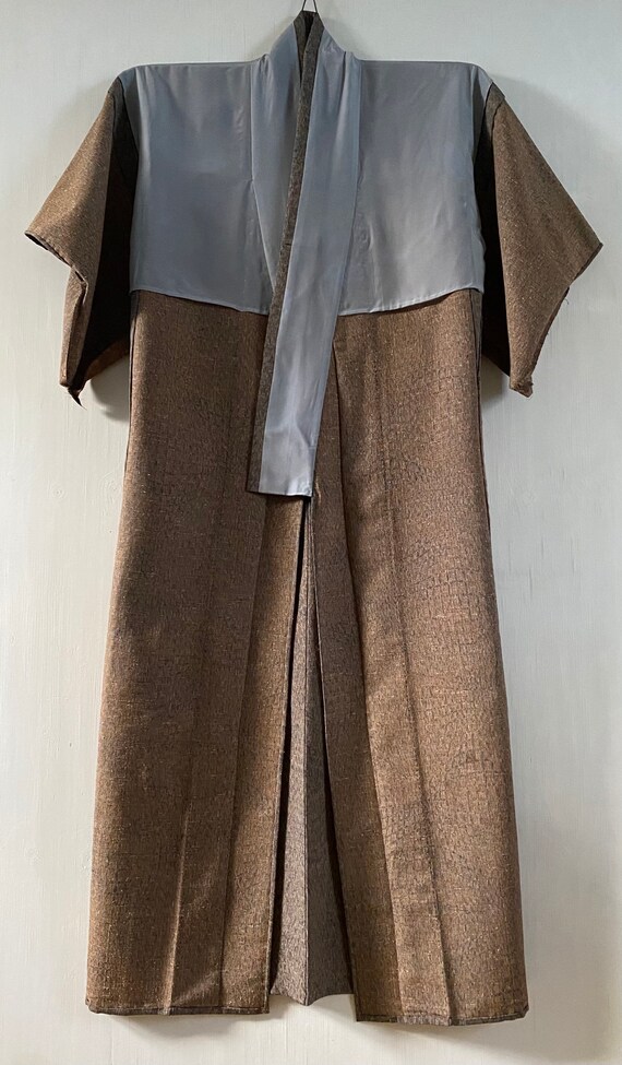 Brown Grey Long kimono Robe Authentic Japanese Vi… - image 8