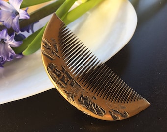 Japanese Antique/Vintage Decorative Gold Hair Comb with "Makie" technique detailing