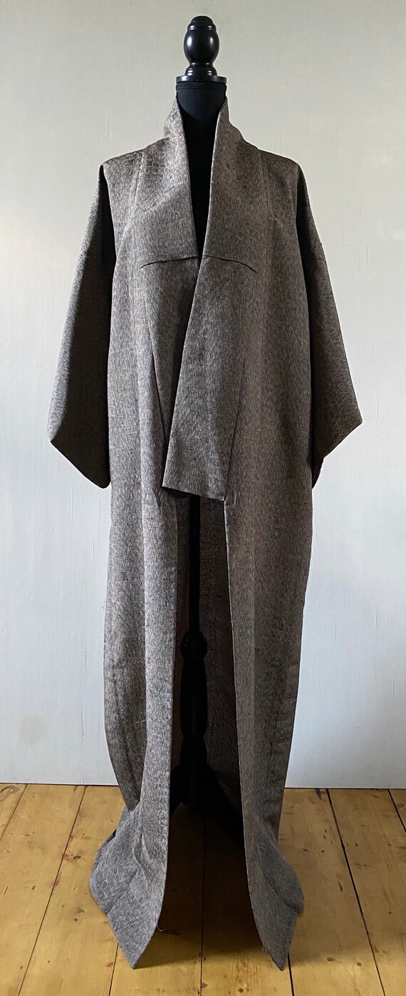 Brown Grey Long kimono Robe Authentic Japanese Vi… - image 3