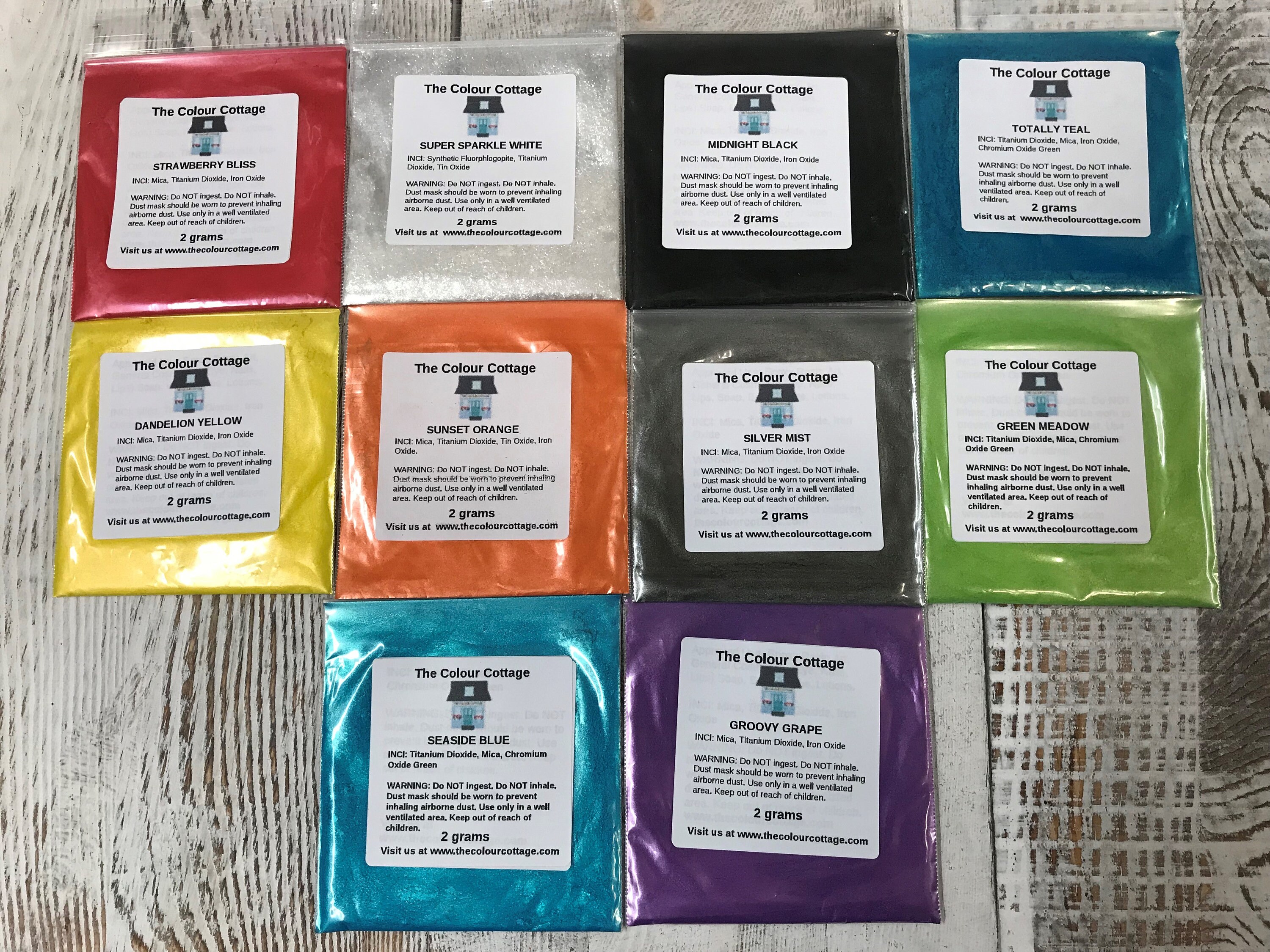 MICA POWDER COLOUR Ten Pack Sample Set A2  from The Colour Cottage
