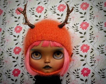 Blythe knitted Neon Deer Hat (orange)