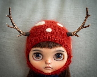 Mushroom knitted Deer Hat (Big antlers)