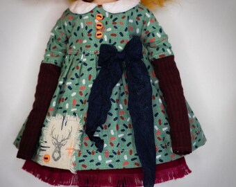 Blythe deer dress (turquoise/dark blue)