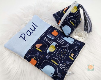 Geschenk-Set Flaschenpost 15x20cm / Baby Wärmekissen mit Namen / Schnullertasche / Geschenk zur Geburt oder Taufe