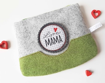 Filztäschchen Mama.Love.graugrün / Kosmetiktasche / Notfalltasche / Muttertagsgeschenke