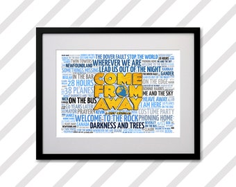 Come From Away Broadway Musical Print / Wall Art Poster / Artwork Quotes / Theatre Song Lyrics A4 A3 A2 Size