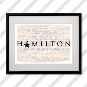 Hamilton Broadway Print / Art Poster / Hamilton Musical / Hamilton Wall Art Poster Artwork Quotes / Musical Song Lyrics A4 A3 A2 Size