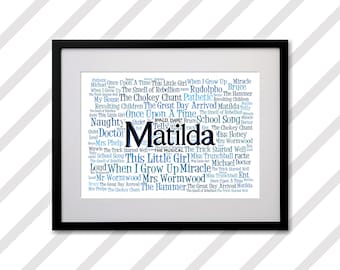 Matilda Broadway Musical Print / Art Poster / Matilda Wall Art Poster / Matilda Artwork Quotes / Matilda Musical Song Lyrics A4 A3 A3 Size