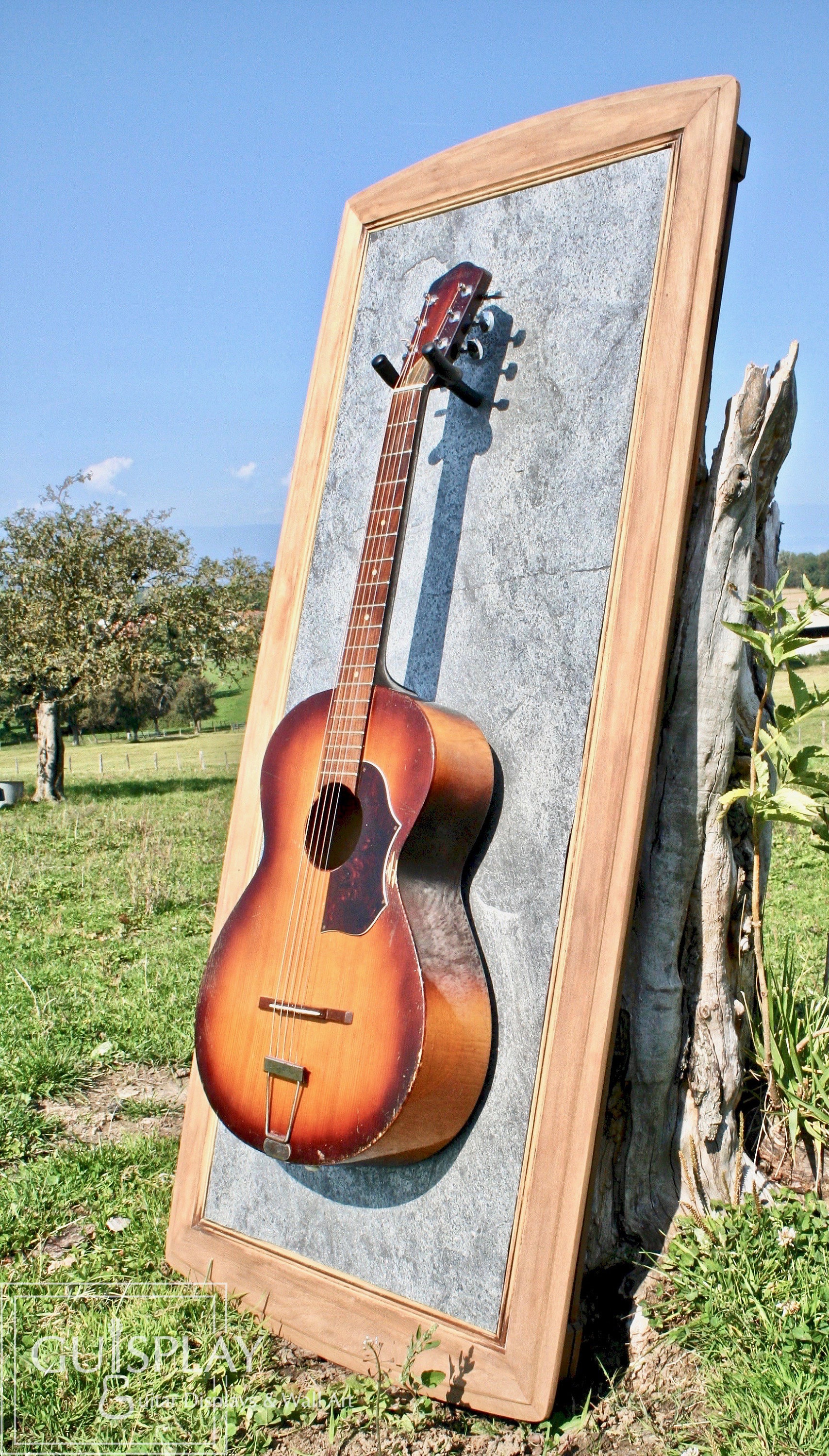 Support Guitar Mural - Pierre Naturelle & Bois Stone Wood Hanger Handmade By Guisplay