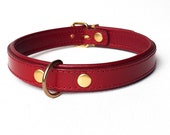 Leather Collar, with Sleek Red Napa Leather and Brass Hardware, Elegant, discreet, Narrow, Red Pet Play, Kitten, Neko, Slave, Day collar