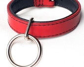 Leather Collar, Red and Black, Sturdy Thick Leather, Napa Leather Lining, Handmade Optional Customizable with D-Ring, Handstitched BDSM