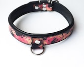 Pet Play Choker, Colour splash, red and black leather collar Soft Napa Lining, silver hardware, petplay gear, day collar, bdsm