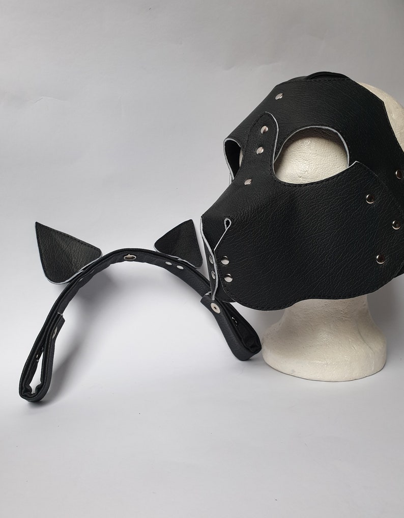 kitten mask faux leather animal mask panther hood Vegan leather kitten petplay mask kittenplay kitty feline mask