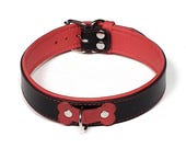 Collar, Leather, Black and Red, BDSM, Day Collar, with Red Leather Bone, customizable bone/spike studs, Pup Play, Pet Play, Puppy Pride