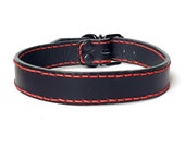 Leather collar, handstitched, Black and Red Restraints, Red Thread, Super Robust. Pet Play, Puppy Gear