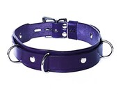 Collar, Leather, Purple, double strap , Locking Buckle, BDSM, Handmade, Day, Collar with 3 D-rings, silver hardware, Whole Grain Leather