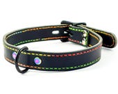 Collar, Leather, Locking Buckle, Handmade, Rainbow Stitching, Lockable, Leather Choker, pup play collar, BDSM, lockable, Pet Play