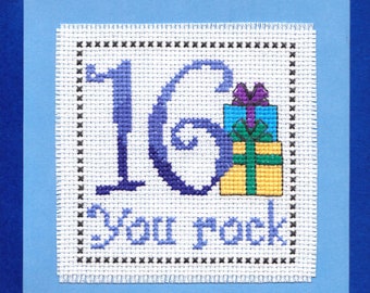 16th Birthday Card, Greetings Card, Male Birthday Card, Birthday Card for 16th birthday, Cross Stitch 16th Birthday Card