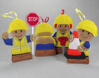 Gingerbread Men Construction Crew, Builders, Workmen, Highway Maintenance,