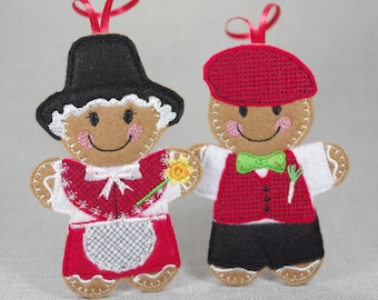 Welsh Gingerbread Girl and Boy, St. David's Day, Hanging Decoration