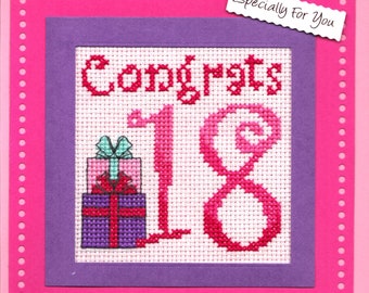 18th Birthday Card, Greetings Card, Female Birthday Card, Birthday Card for 18th birthday, Cross Stitch 18th Birthday Card