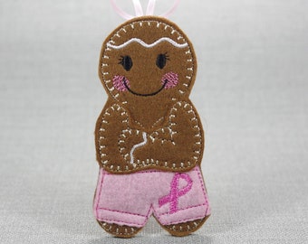 Breast Cancer Awareness Gift, Breast Cancer Survivor, Gingerbread Man, Cancer Ornament