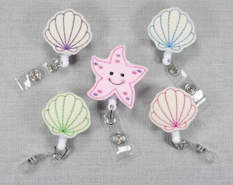 Badge Reel, Feltie Badge Reel, Retractable ID Badge Holder, Badge Pull, Starfish, Shell