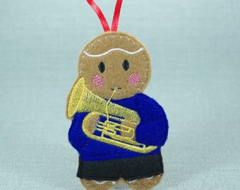 Euphonium Player, Musician Gingerbread Man Felt Decoration, Orchestra, Band, Music Lover