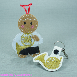 French Horn, Musician, Gingerbread Man, Felt Decoration, Key Ring, Orchestra, Band