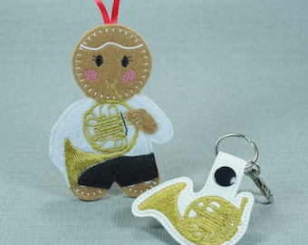 French Horn, Musician, Gingerbread Man, Felt Decoration, Key Ring, Orchestra, Band