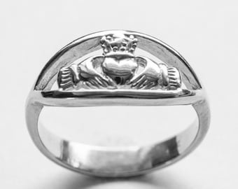 Anillo Corazón Plata 925 Maciza Certificada Rubí Claddagh Amarillo | Meses Sin Interés