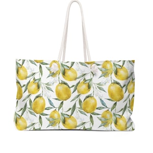 Lemon Print Oversized Weekender Bag | Summer Aesthetic Gift | Beach Tote Bag