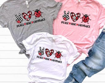 Peace Love Ladybugs Good Luck Nature Shirt | Lady Bugs Shirt |  Unisex Jersey T-shirt