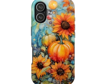 Fall Pumpkin Sunflower Phone Case | Tough iPhone Samsung Case | Autumn Floral Phone Cover | Cozy Fall Gift