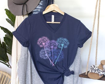 Dandelion Seeds Garden V Neck Shirt | Nature Plant Lover Graphic Tees | Unisex V-neck T-shirt