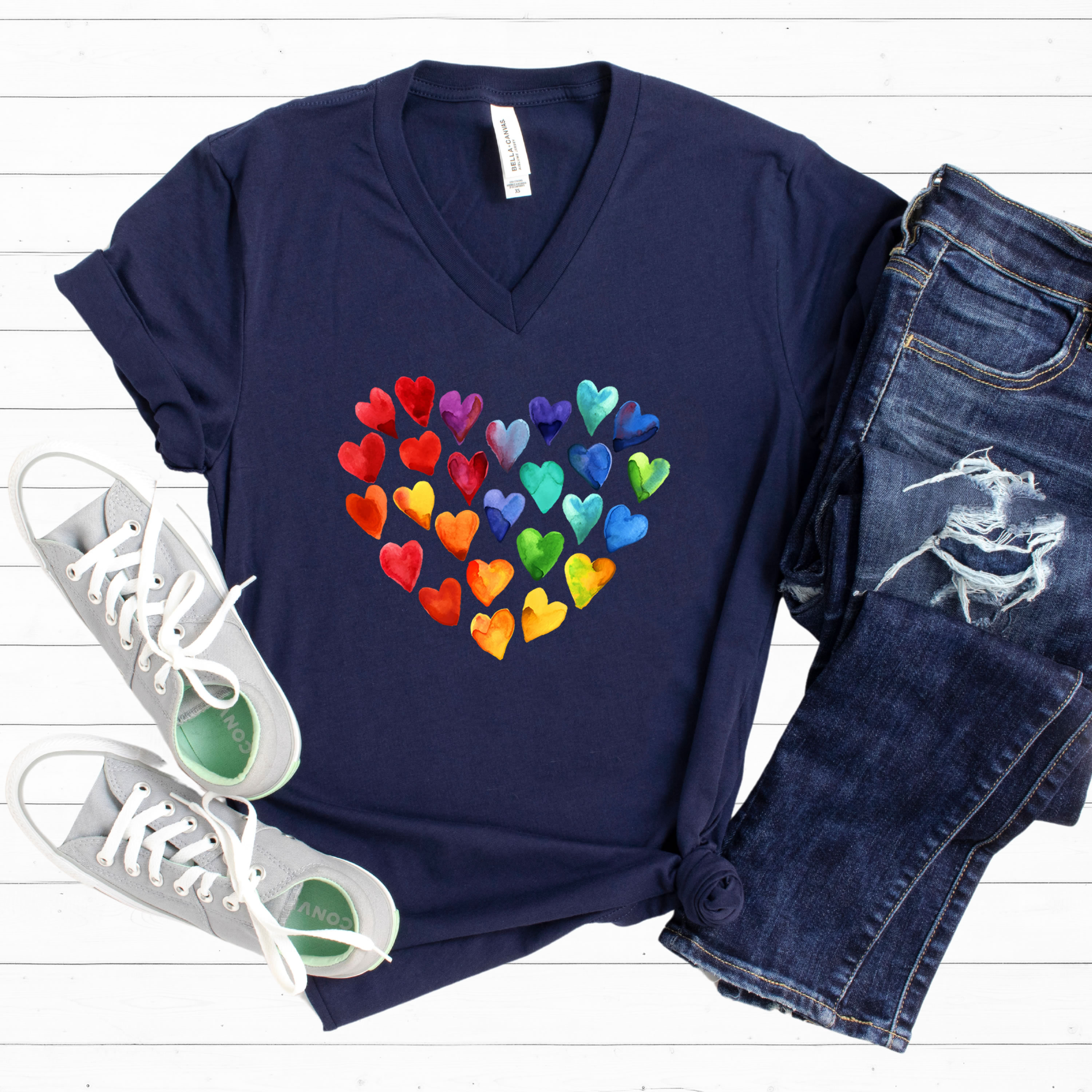 Watercolor Art Hearts Love V Neck Shirt | Valentine's Day