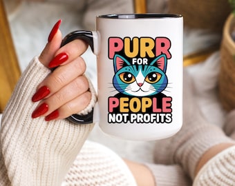 Anti Trump Political Cat Mug | Funny Cat Lover Gift  | People Not Profits Coffee Cup