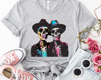 Neon Urban Art Halloween Skeleton Shirt | Expressionist Art Shirt | Unisex Jersey T-shirt