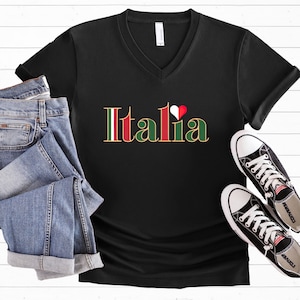 Italia Italy Flag Shirt | I Love Italy Travel Lover Gift | Cute Italian Flag Shirt | Unisex Jersey V-neck T-shirt