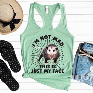 I'm Not Mad Funny Possum Shirt | Animal Lover Possum Gift | Women's Ideal Slim-Fit Racerback Tank