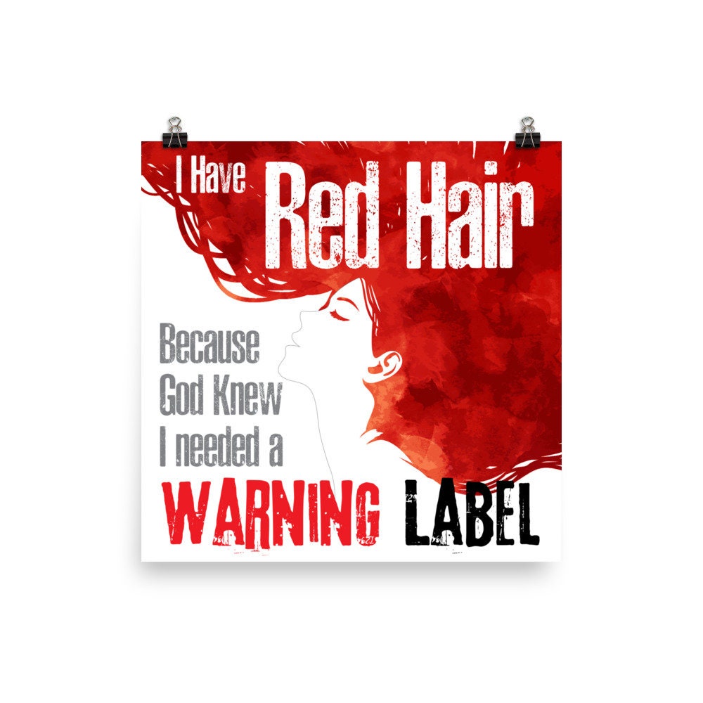 Red Hair Warning Label Wall Art Gifts Redhead Graphic Print Decor