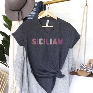 Sicilian Italian Heritage V Neck Shirt | Sicily Italy World Travel Gift | Unisex V-neck T-shirt