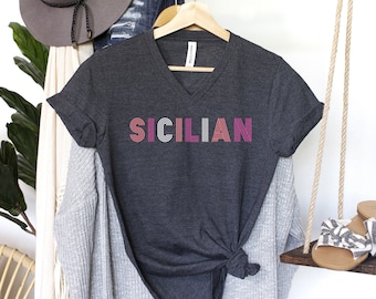 Sicilian Italian Heritage V Neck Shirt | Sicily Italy World Travel Gift | Unisex V-neck T-shirt