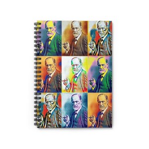 May include: A collage of nine images of Sigmund Freud, each with a different color scheme and a cigar in his hand.